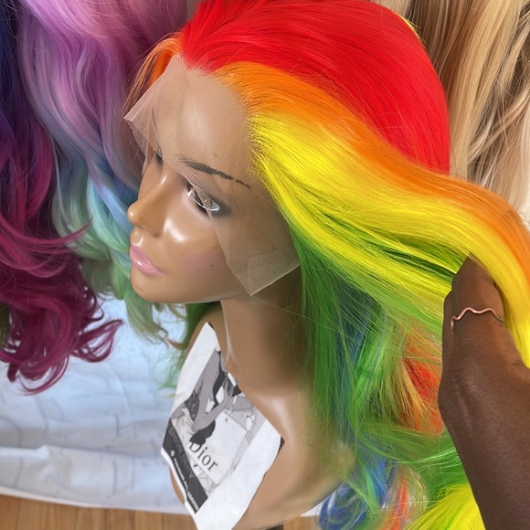 ✨24” 🌈 RAINBOW COLORFUL STRAIGHT LACE FRONT WIG *NEW - Picture 3 of 14